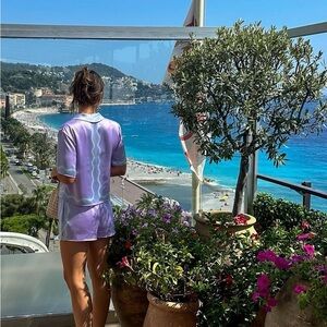 Gianni Bini Purple Button Down Silk Set